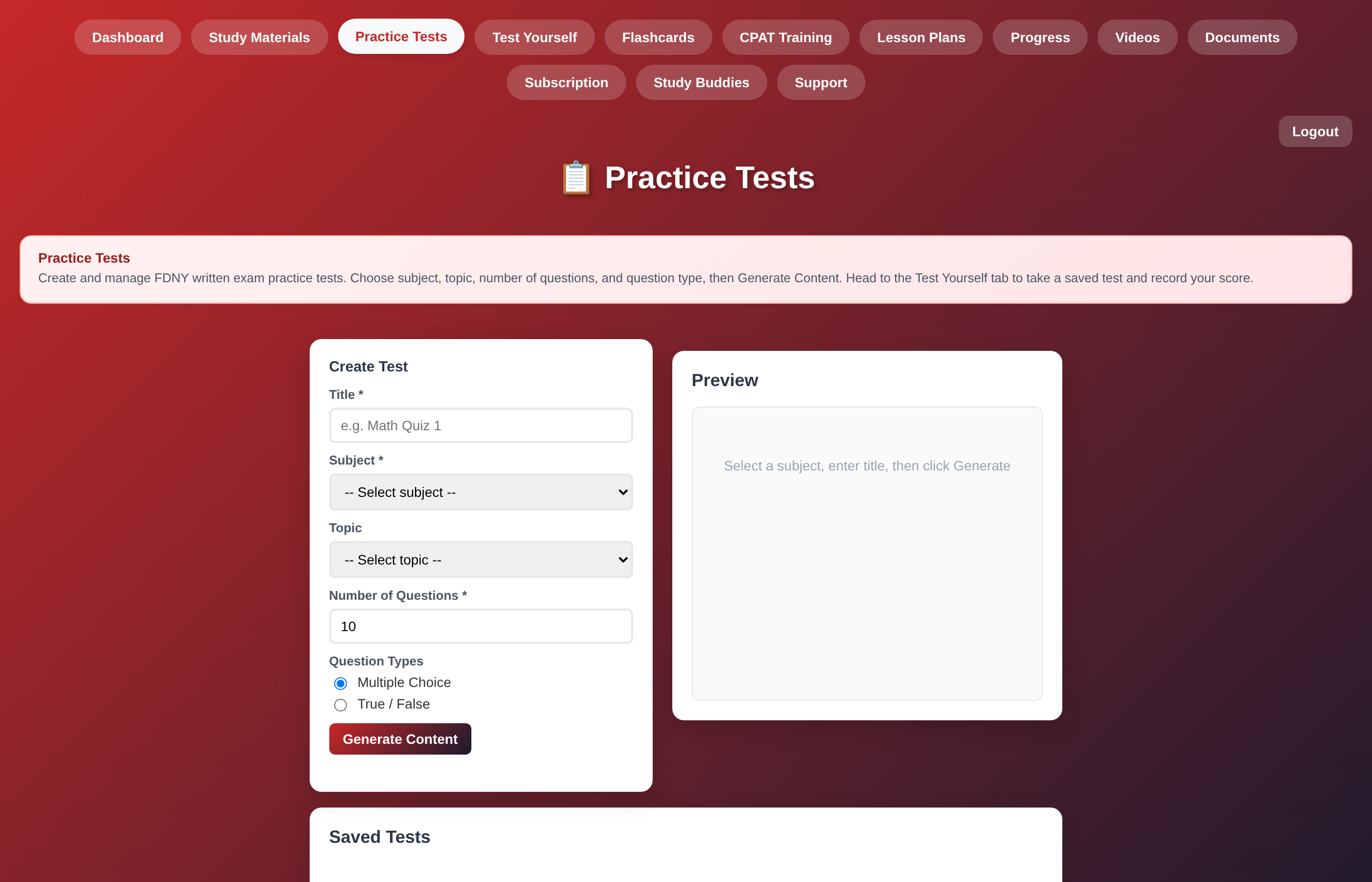FDNY Prep practice test interface